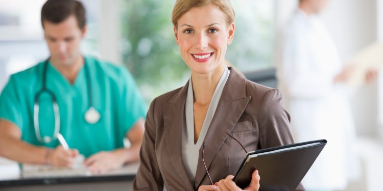 Portrait of female administrator in hospital.