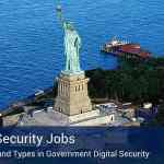 The statue of liberty with a poster on the bottom of the picture that reads "federal security jobs".