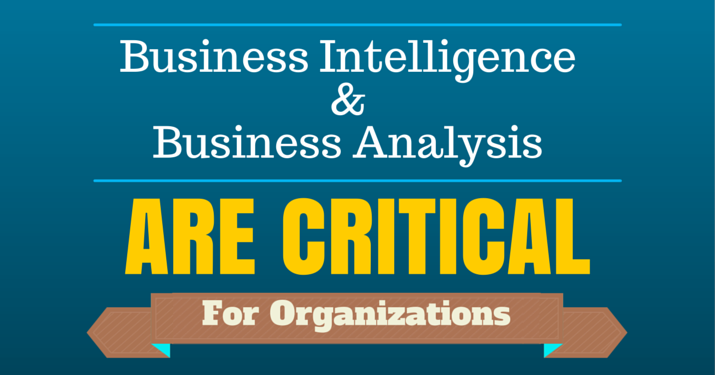 A poster that says "business intelligence & business analysis" and below that in bright yellow bolded letters it says "are critical".