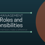Project team graphic with blue background and white text displaying "project team management roles and responsiilities"