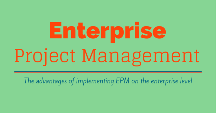 A green sign background with red letters that say "enterprise project management" and in smaller letters it reads "the advantages of implementing EPM on the enterprise level".