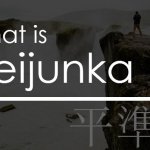 A man standing on a cliff looking down at a waterfall crashing into rocks and on the image it says "what is Heijunka" followed by Chinese characters.