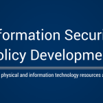 A blue background with white text that says "information security policy development".