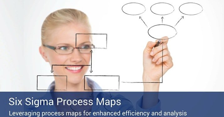 An infographic of a woman drawing a flowchart of boxes and ovals connected by lines.