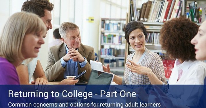 Students returning to school online are sitting together and talking in a library, looking at their laptops and cellphones to discuss their new classes .