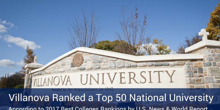 Villanova University sign on campus, made out of light colored stones.