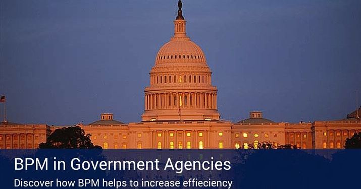 State capitol building during sunset with a blue banner across the bottom of the image that reads "BPM in Government Agencies".