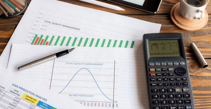 Lean Production Analysis, Six Sigma Methodology Graphics on Work Desk